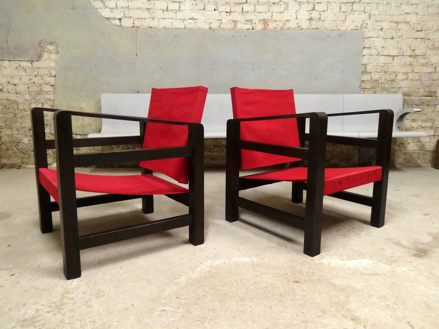 pair of oak safari armchairs, 1950