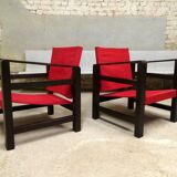 paire de fauteuils safari en chêne, 1950
