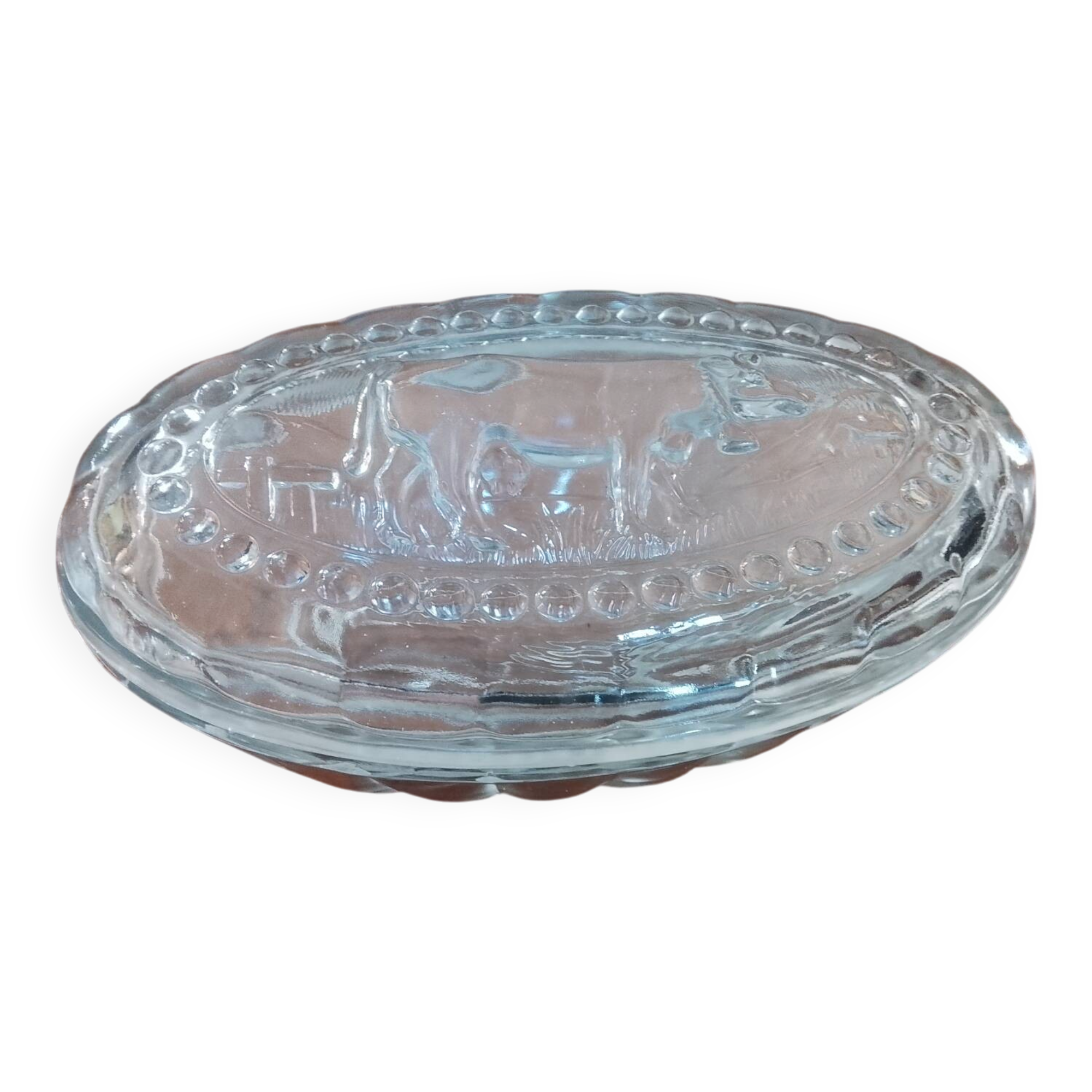Beurrier en verre moulé "vache"