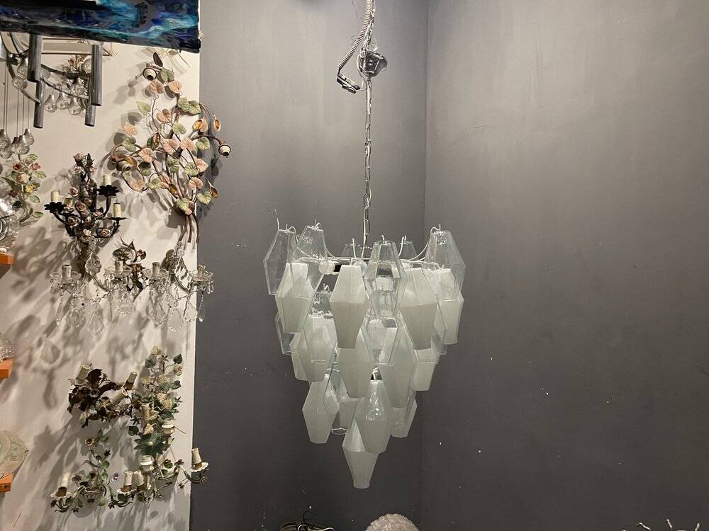 Large Polygon White Murano Glass Chandelier 1980’s