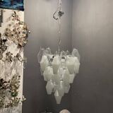 Large Polygon White Murano Glass Chandelier 1980’s
