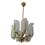 Lustre en laiton et feuille d'acanthe en verre de Carl Fagerlund, Suède, années 1960
