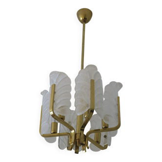 Carl Fagerlund brass and glass acanthus leaf chandelier, Sweden 1960s