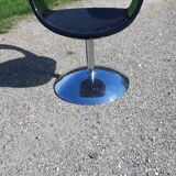 Fauteuil vintage chrome, plastic et cuir noir