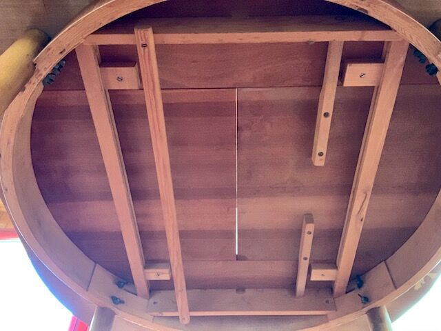 Expandable teak dining table, butterfly extension, circa 60s