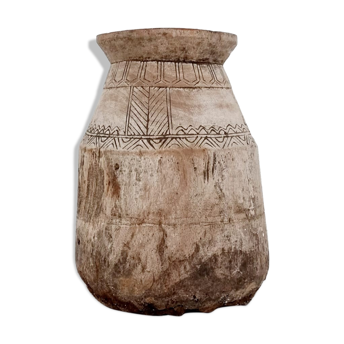 Beautiful large carved Indian pot - Wabi Sabi