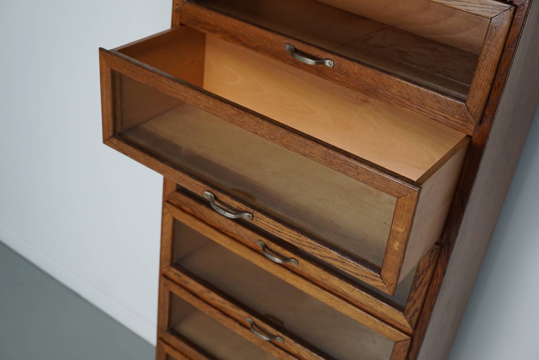 Vintage Dutch Oak Haberdashery Shop Cabinet / Vitrine, 1950s