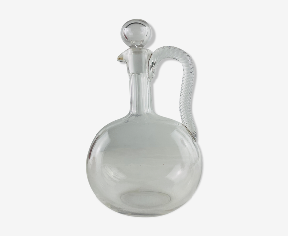 Vinaigrier en verre soufflé avec anse du mi XXème