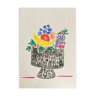 Bouquet de fleurs au pastel sec sur papier illustration originale