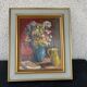 Tableau ancien nature morte "Bouquet de fleurs et pichet" – Huile sur panne