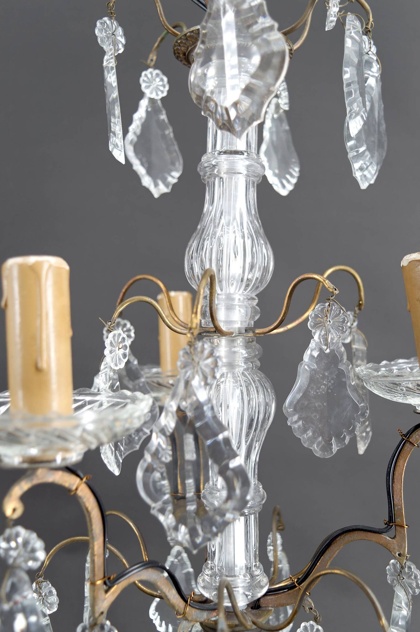 Chandelier, bronze/Baccarat crystal, 3 lights, Louis XV style, Fr, 1900