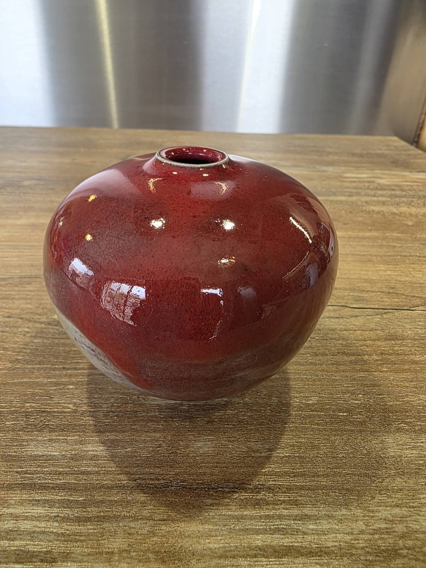 Red ceramic ball vase soliflore by Alain Rufas, Vallauris