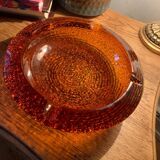 Vintage Amber Textured Glass Ashtray – 1970s – Space Style