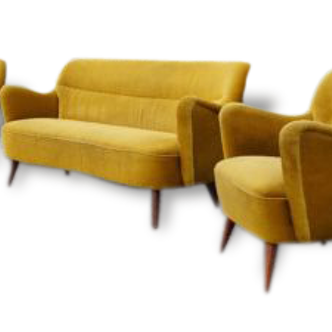 Set 1 canapé 2 fauteuils vintage organique année 50
