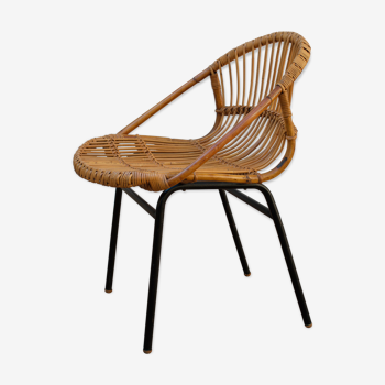 Mid century rattan lounge chair by Alan Fuchs for Experimental Housing Project Invalidovna in Prague