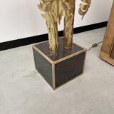 Large brass palm tree floor lamp with 3 trunks