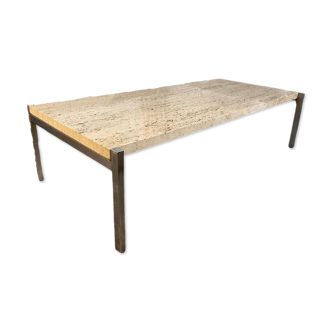 Table basse italienne moderne en travertin du milieu du siècle