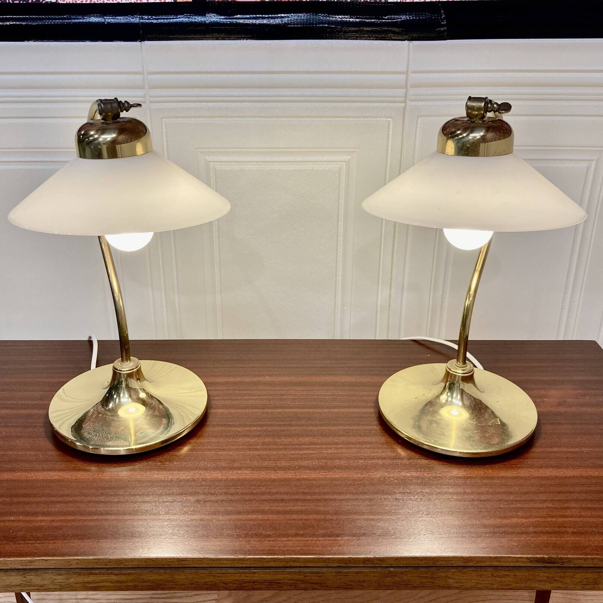 Pair of glass and metal lamps, Scandinavian design, 1960s.
