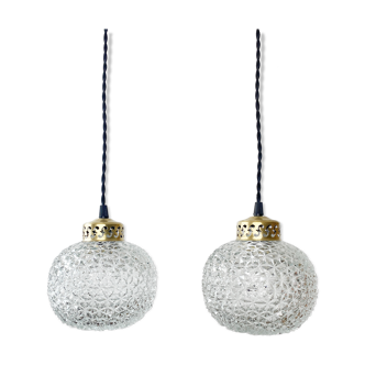 Pair of vintage glass antique pendant lamps