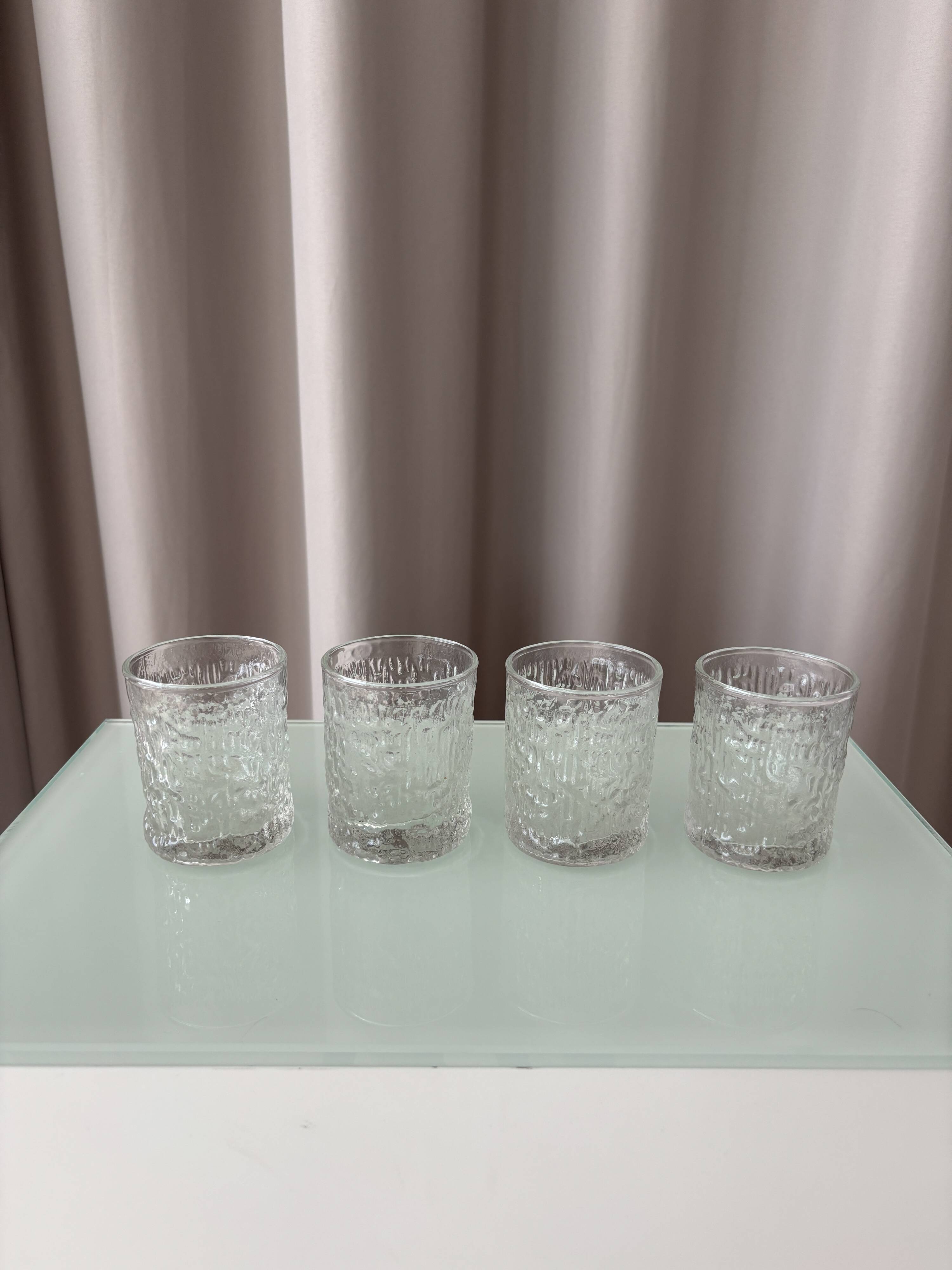 Set of 4 Vintage Ice Textured Shot Glasses / Tealight Holders