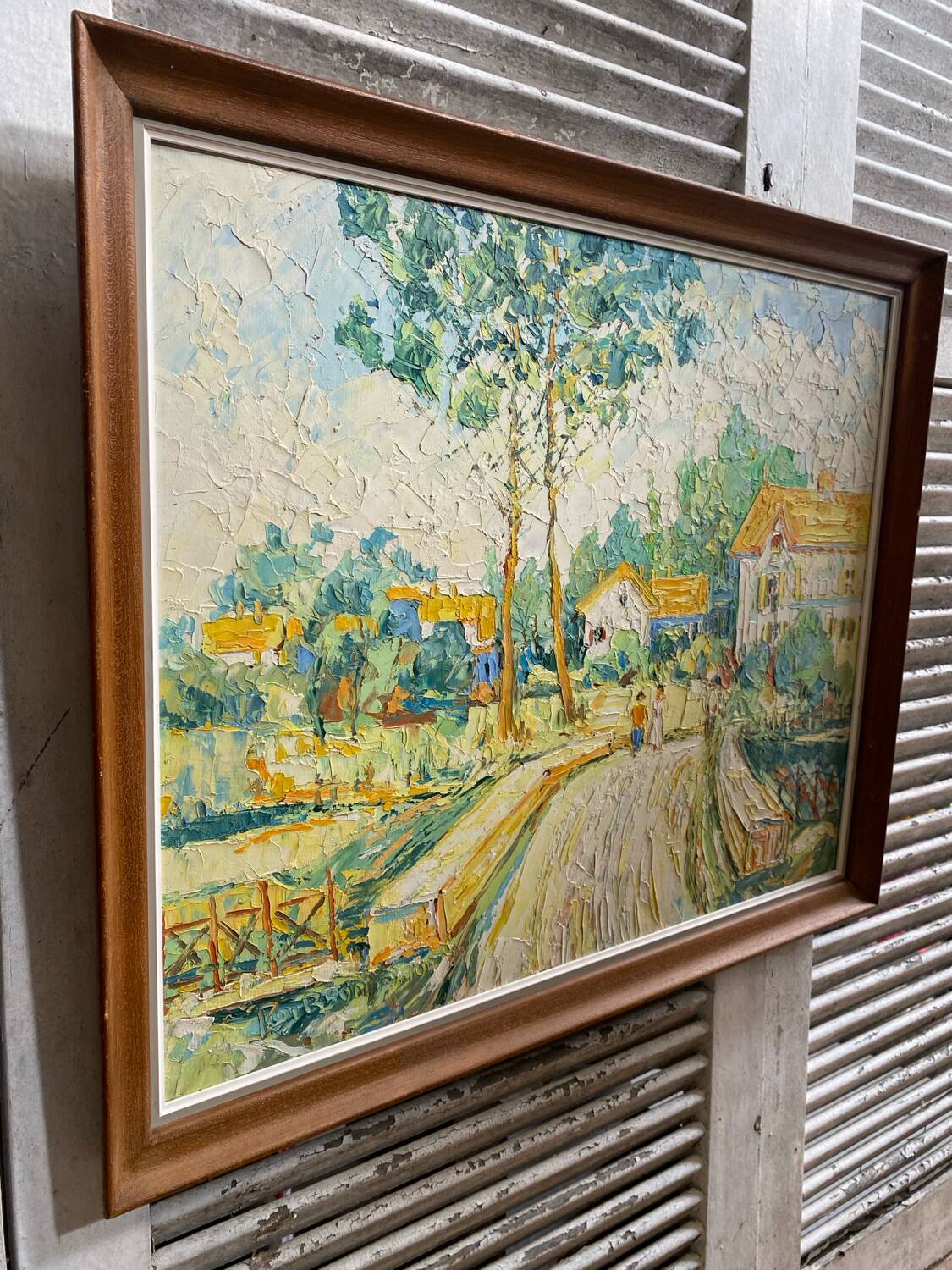 Old oil on panel andré poirson 1954 + vintage wood frame