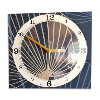 Vintage clock silent rectangular wall pendulum "golden blue vegetable"