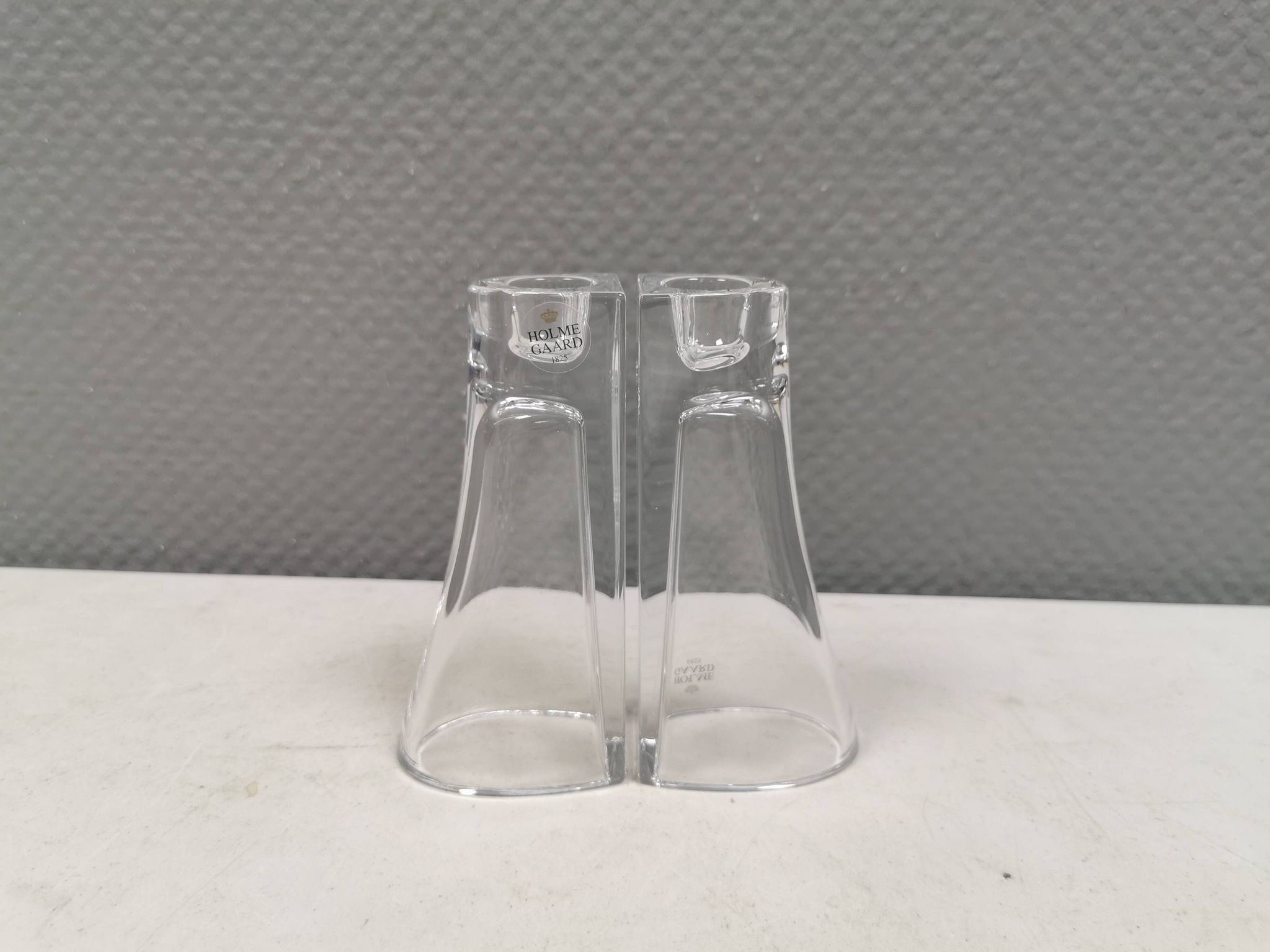 Vintage glass candlesticks/vases from the Danish Holmegaard glassworks.