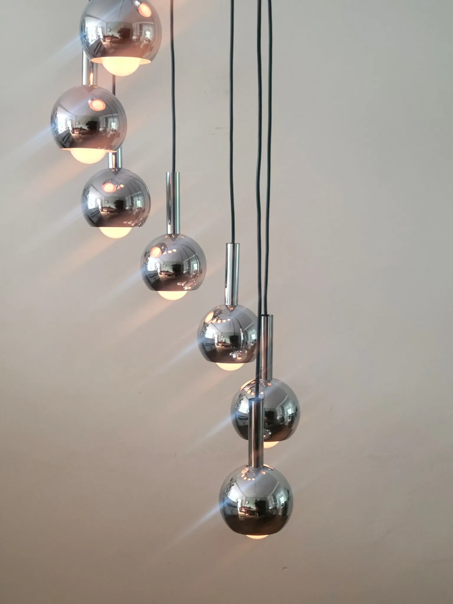 Wortmann & Filz cascade pendant lamp in chrome, Germany 1970