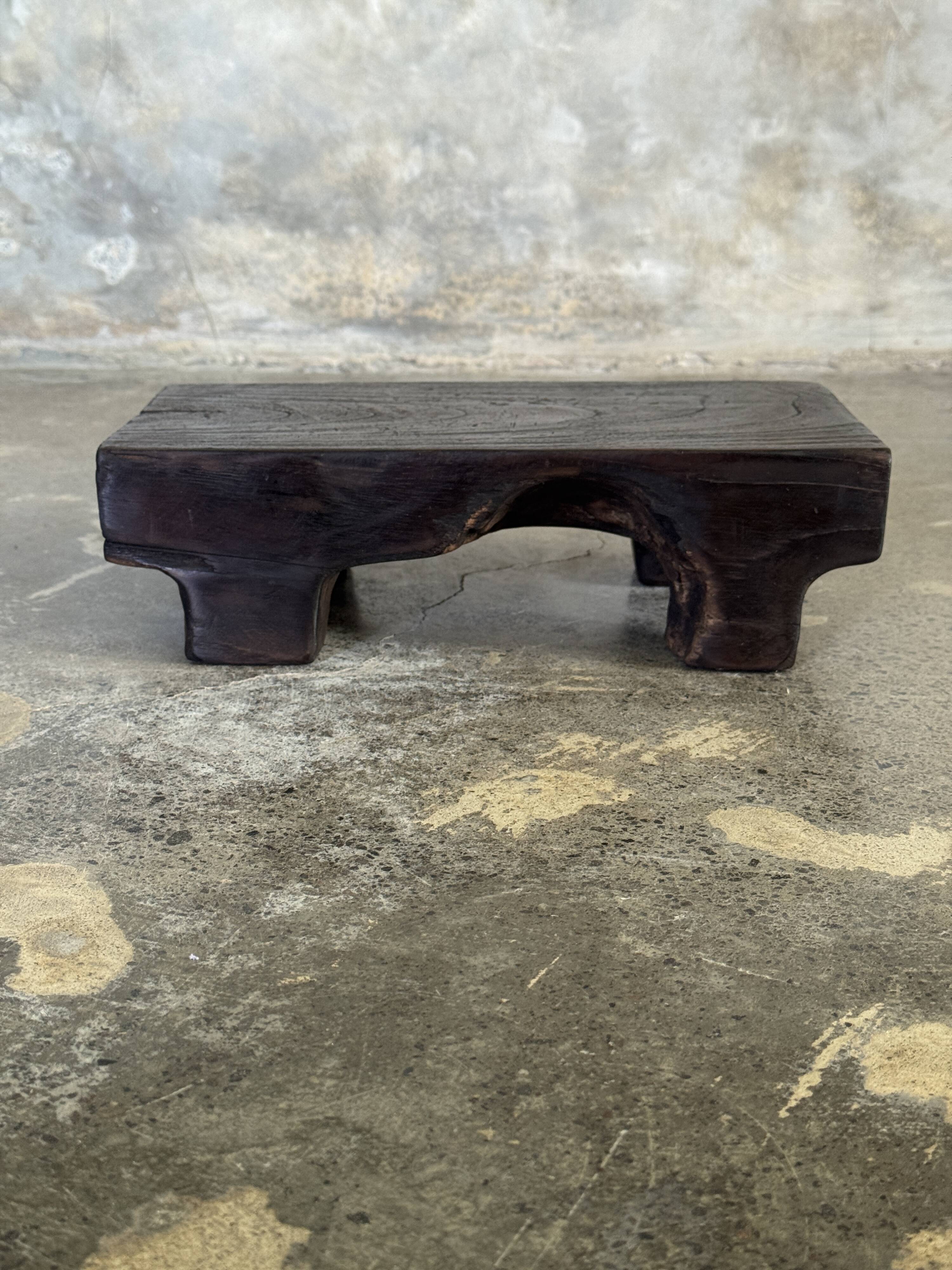 Small stool, black solid teak accent stool wabi-sabi L30 W8.5 H6.