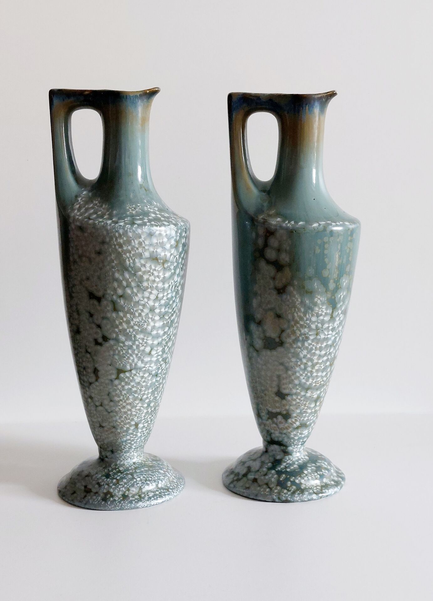 Pair of Sarreguemines vases with crystal glazes