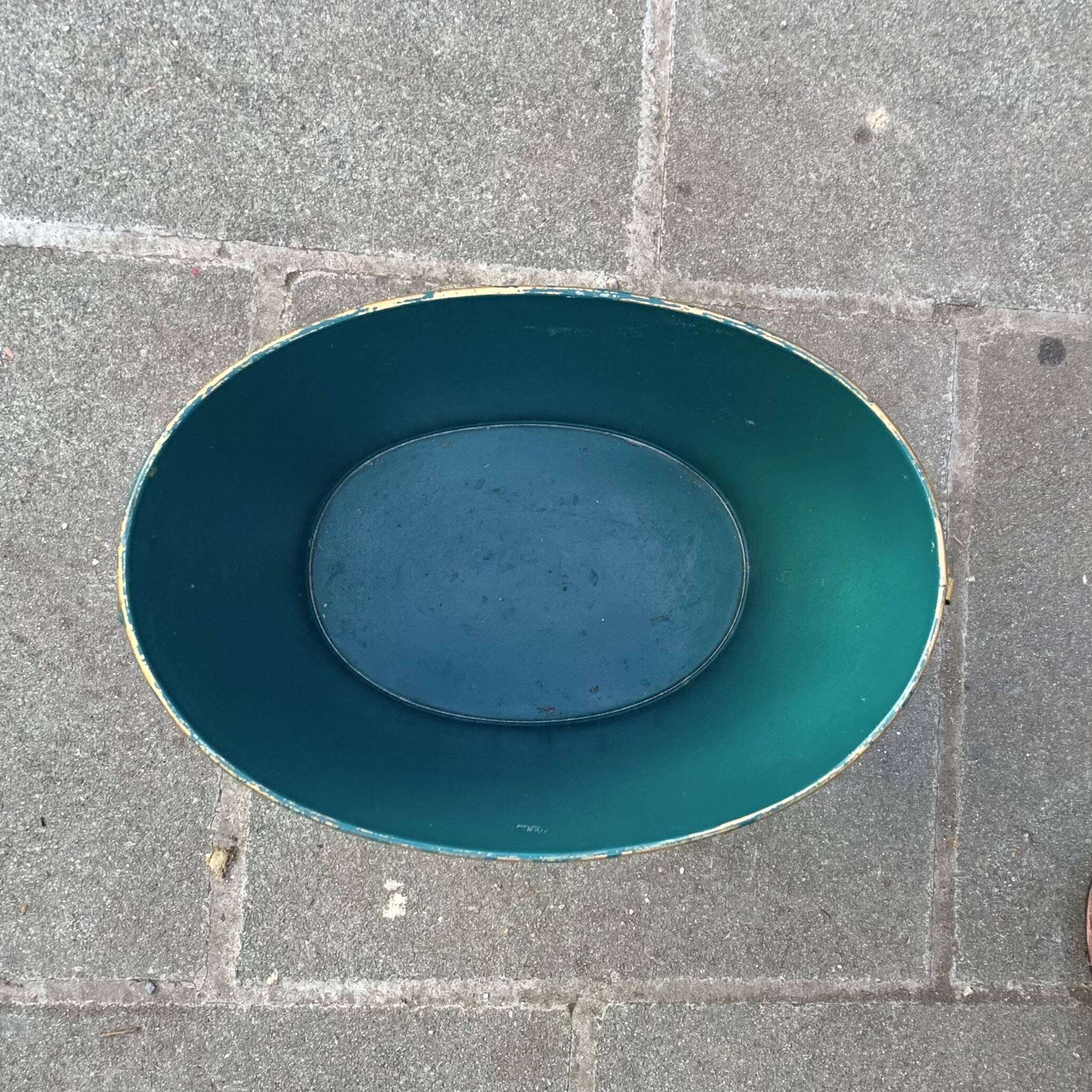 Vintage enamelled sheet metal waste paper basket - peach decor