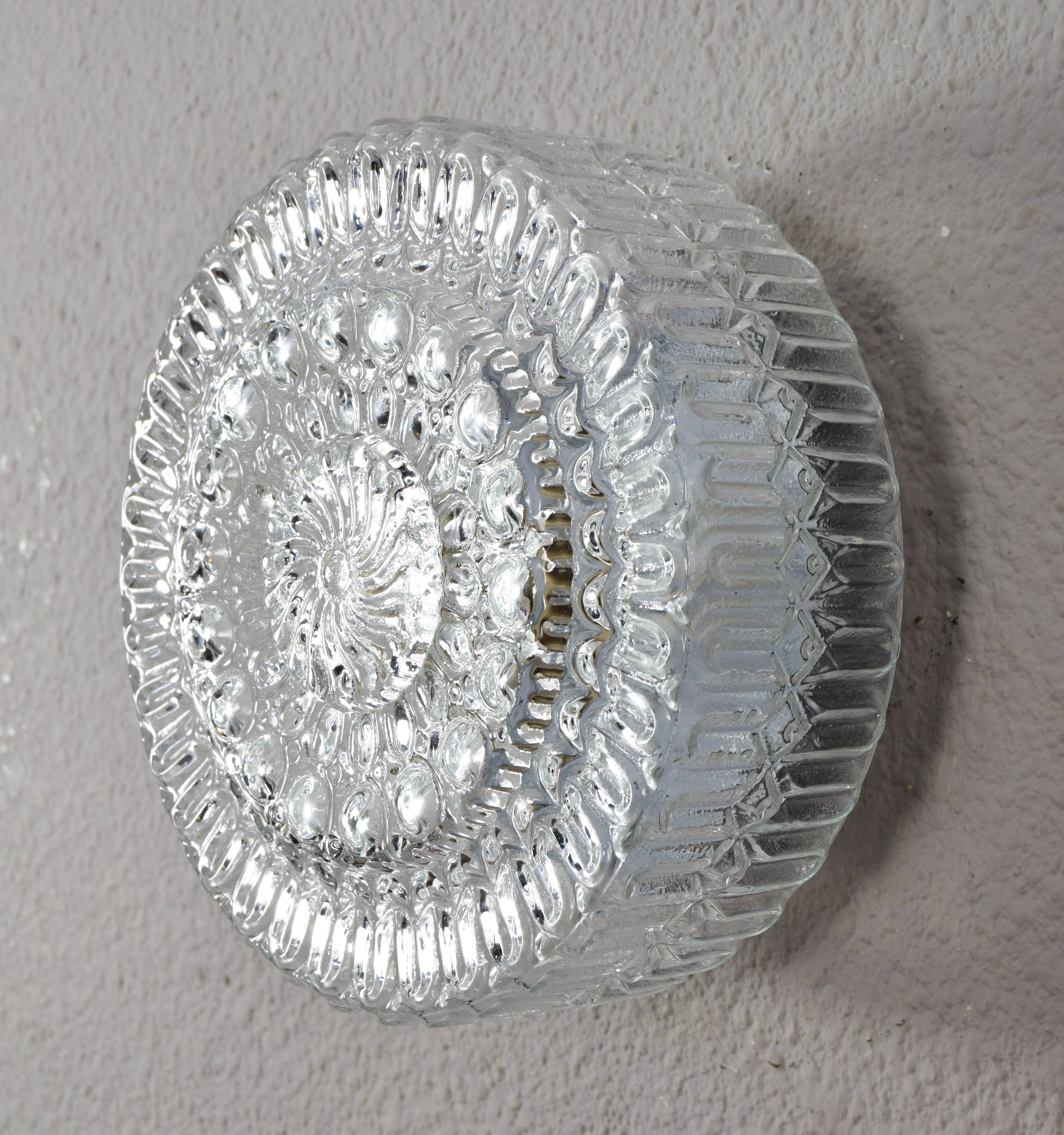 Mid Century Modern Germany Cut Glass Flush Mount or Sconce 60s