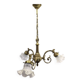 3-light chandelier in bronze and glass tulips