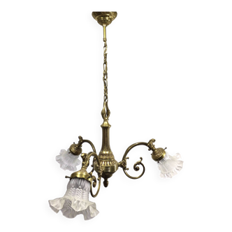 3-light chandelier in bronze and glass tulips