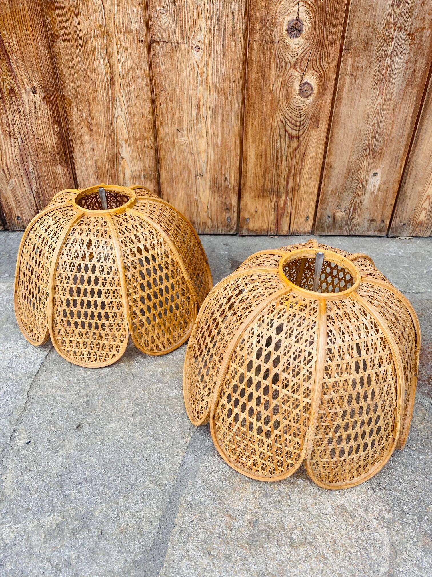 Paire de Suspension en rotin vintage
