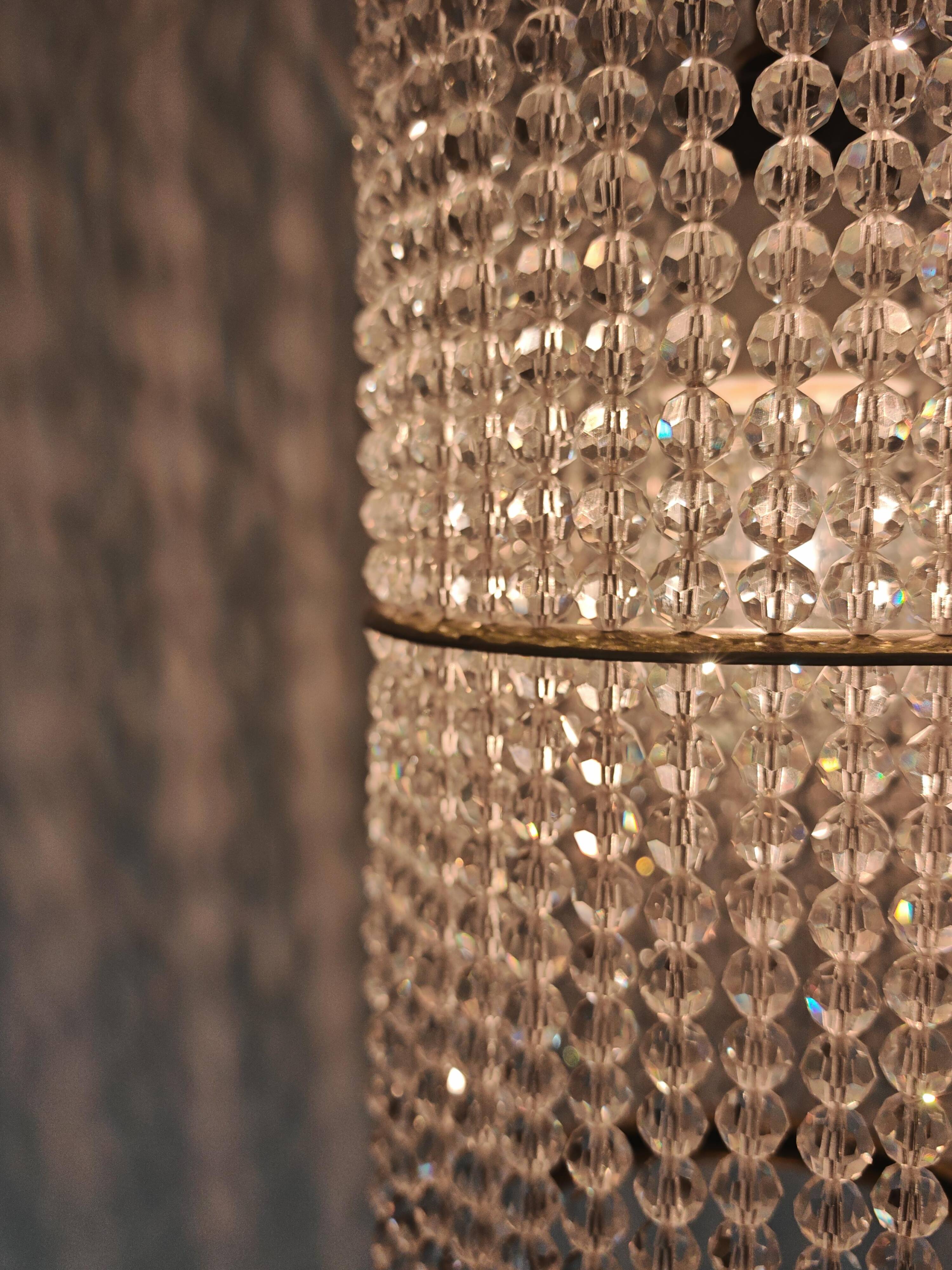 Set of 3 cylindrical crystal chandeliers in mid-century modern style attributed to Lobmeyr.