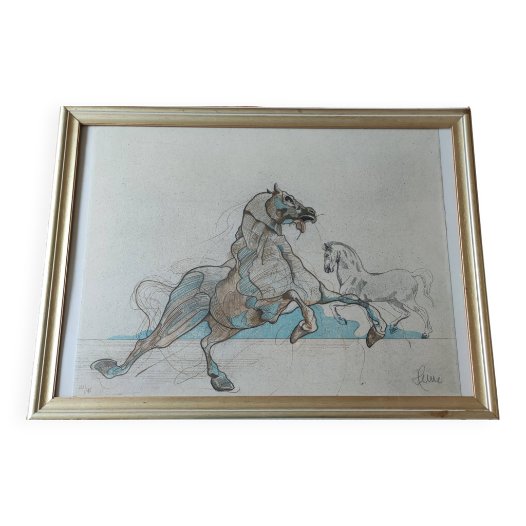 Tableau Vastu Encadré – 7 Chevaux De Course Multicolores – 14 X 20 Pouces