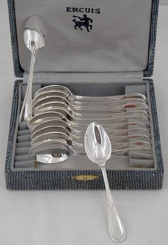 12 mocha spoons, coffee, silver-plated metal Ercuis Lauriers