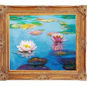 Original oil painting of water lilies, with a high-quality Baroque frame.