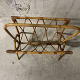 60s rattan magazine rack