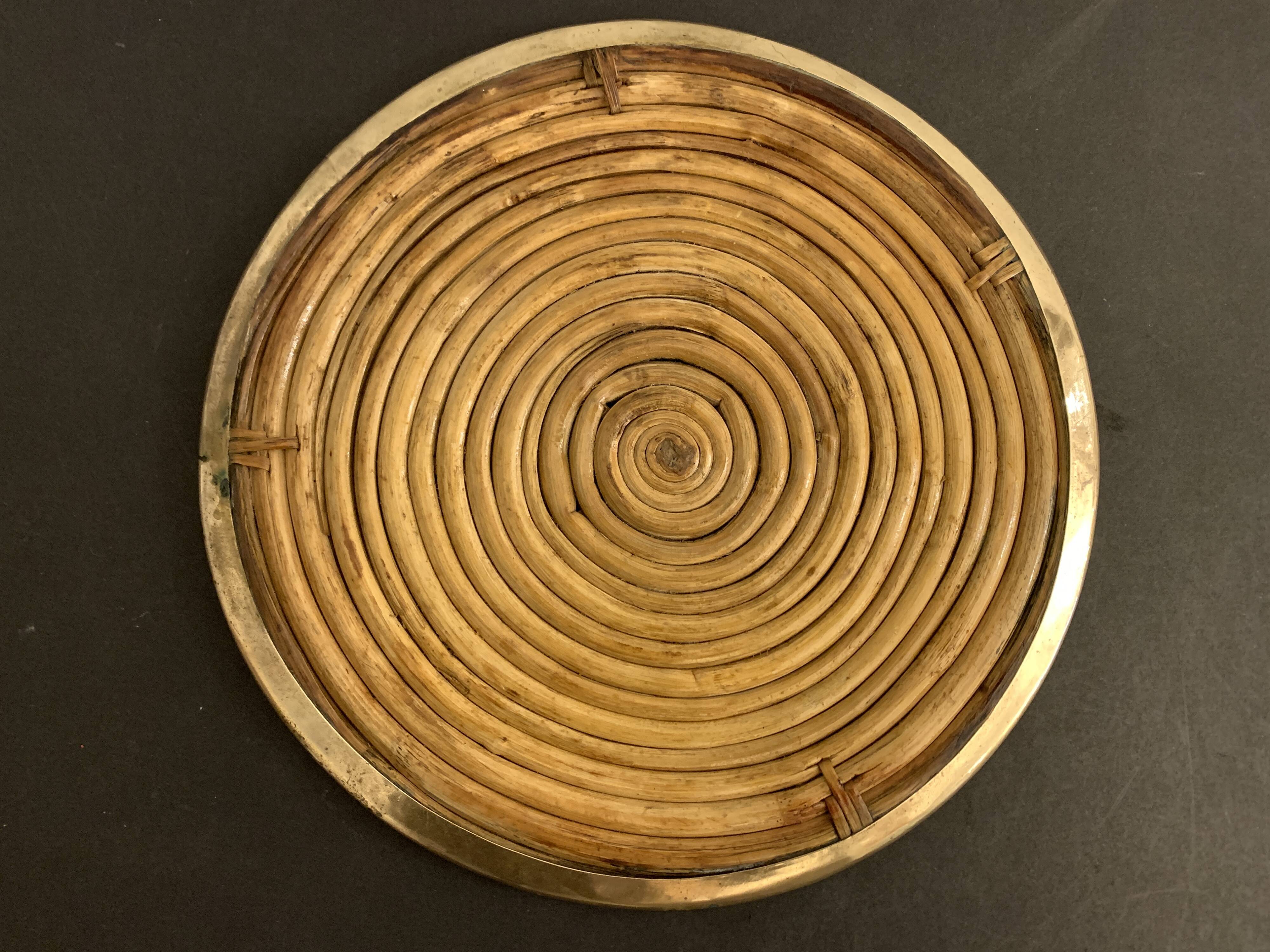 Round rattan and brass underside, 1960