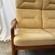 Scandinavian two-seater bench in solid teak and suede from the 1970s.