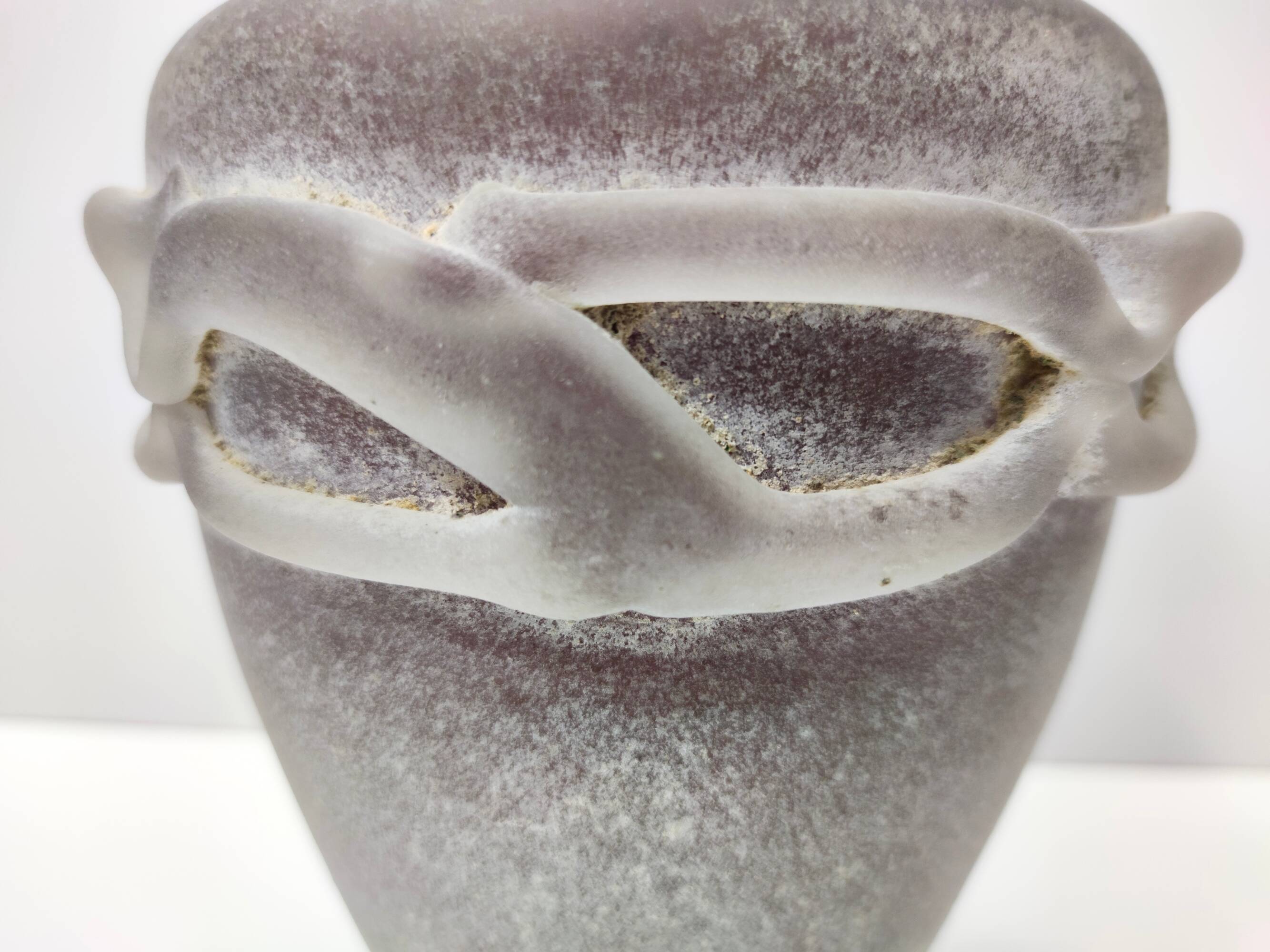 Stunning Postmodern Brown Hand-Molded Scavo Glass Vase, Italy