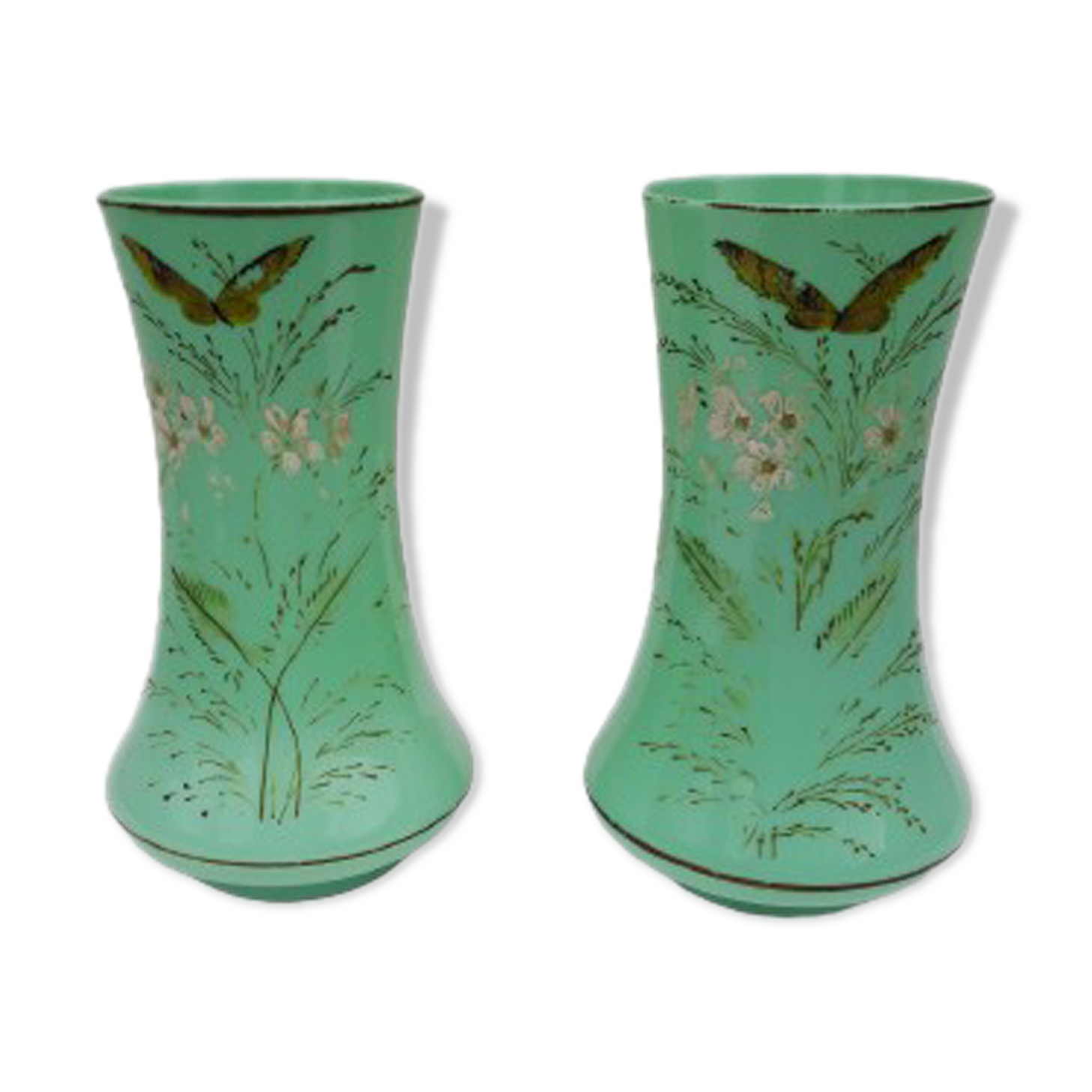 Pair of green opaline vases