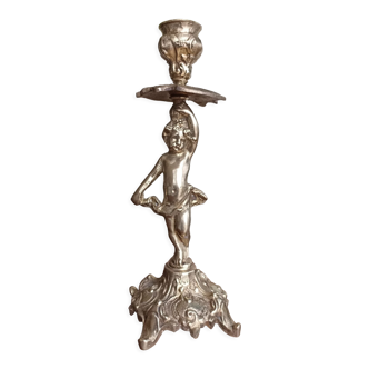 Old solid brass candle holder - chérubin / putti