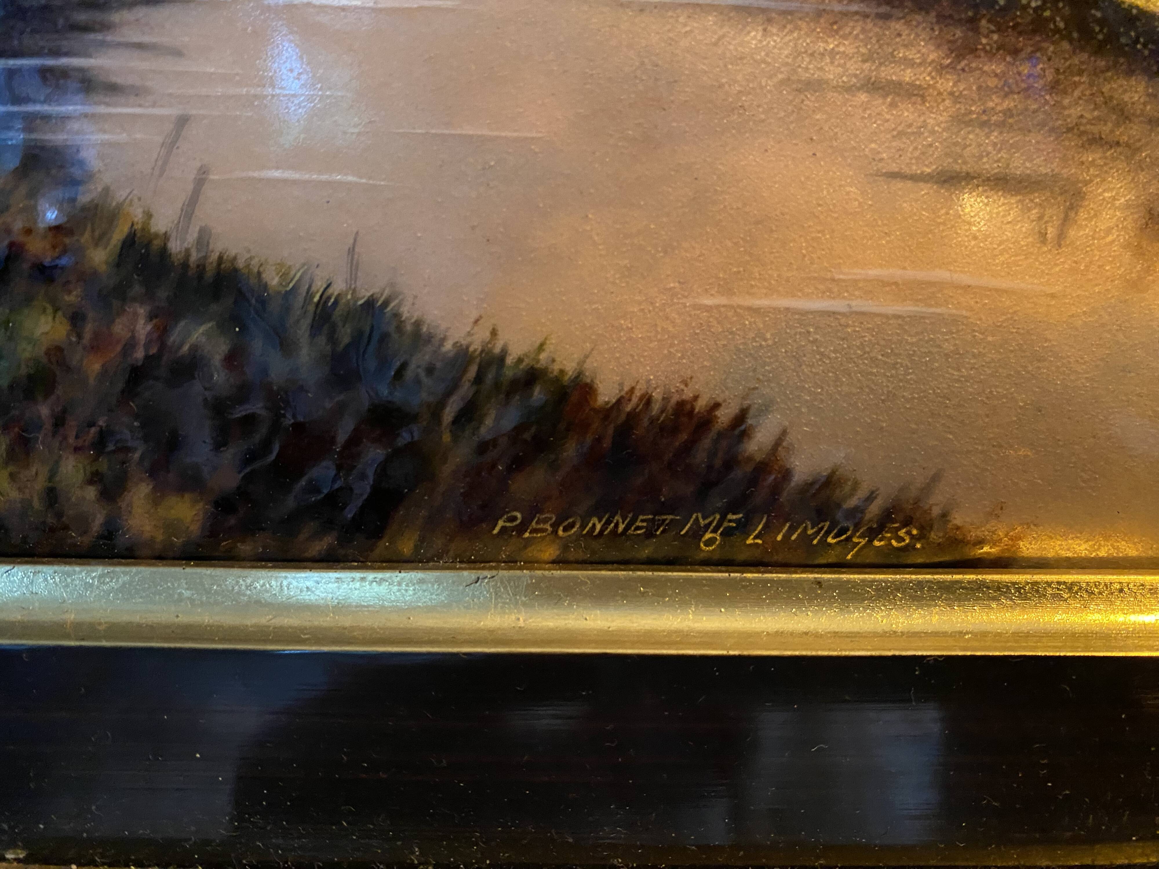 Limoges enamel painting "Landscape" signed P. BONNET