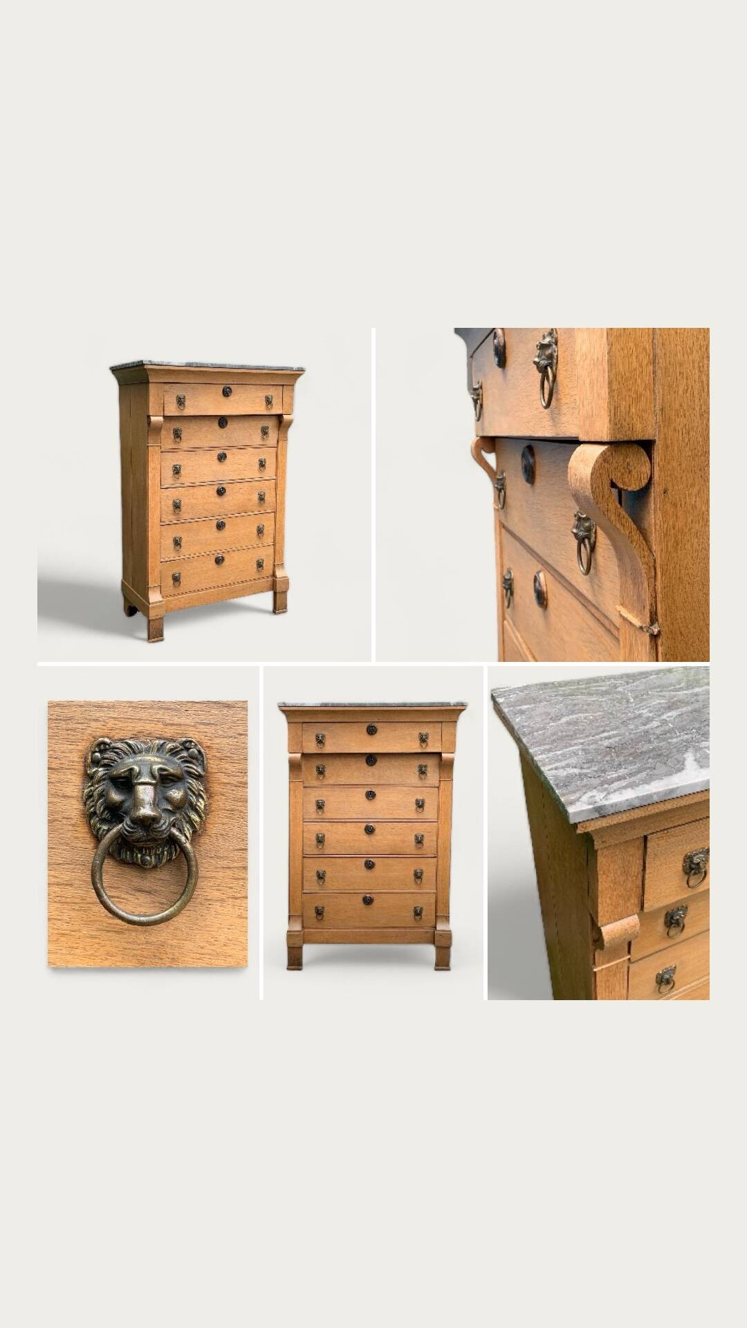 Empire high chest of drawers in solid raw oak