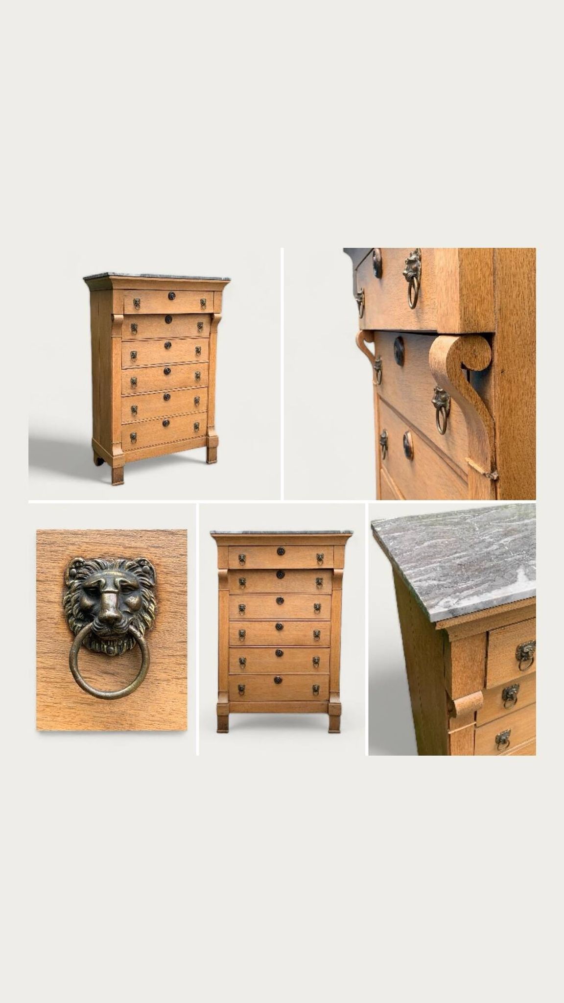 High Empire chest of drawers in solid raw oak