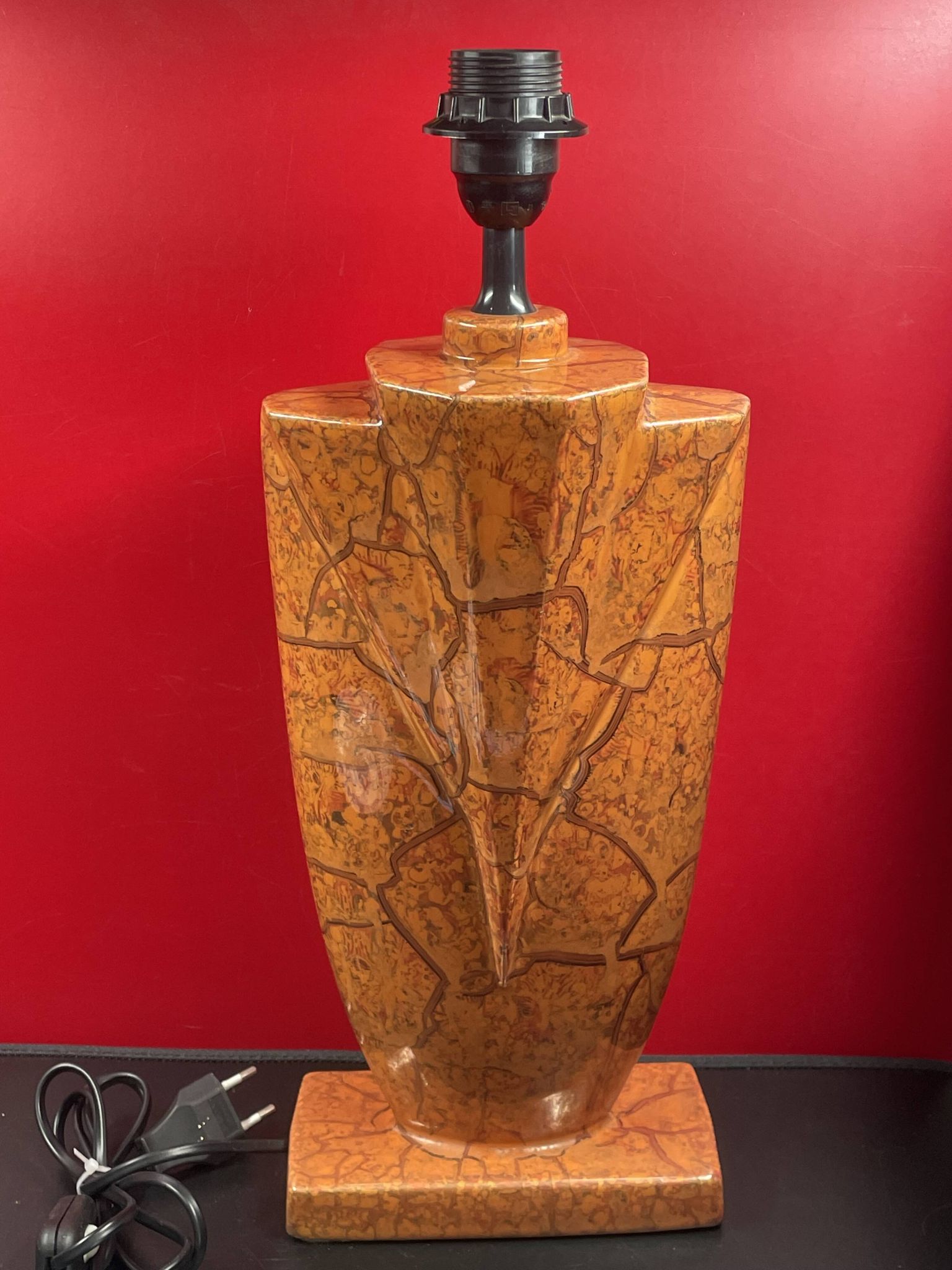 Art Deco Style Ceramic Lamp Base Faux Coral Marble 45 cm socket height