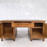 Double-sided oak and leather desk